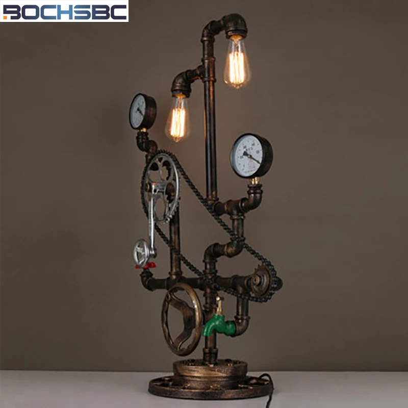 저렴한 BOCHSBC-물 파이프 책상 램프, 침실, 서재용, 바, 철 로프트 테이블 조명, Axl 체인 장식 램프 포함 구매 BOCHSBC-물 파이프 책상 램프, 침실, 서재용, 바, 철 로프트 테이블 조명, Axl 체인 장식 램프 포함