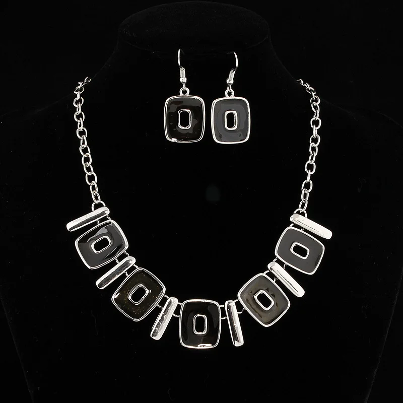 Square Enamel Necklace and earrings set Choker necklaces Party gift Fashion jewellery A1006 | Украшения и аксессуары