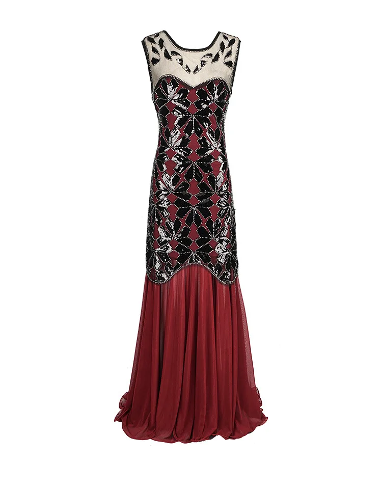 Женское винтажное платье-хлопушка длинное прозрачное платье с блестками в стиле