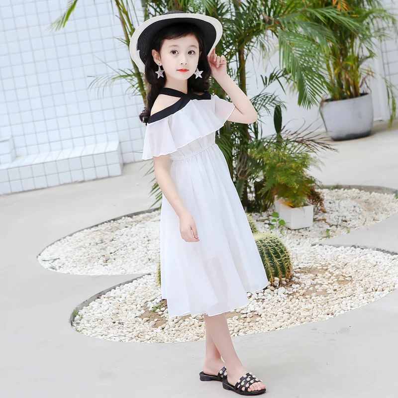 Baby Girls Dress 2018 New Fashion Summer Cotton White Solid Dresses for Girl 4-16y Sweet Casual Kids Children Clothing 5ds648 | Детская