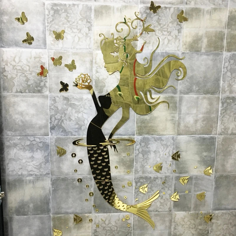 Зеркальные настенные стикеры в стиле Русалочки для ванной комнаты стеклянной