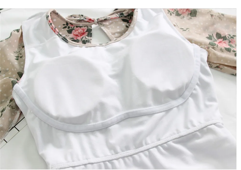 Long Sleeve One Piece Swimsuit Women Floral Swimwear Chiffon Monokini Push Up Swim Suit Ruffle Trikini Pad Bath Suit Backless