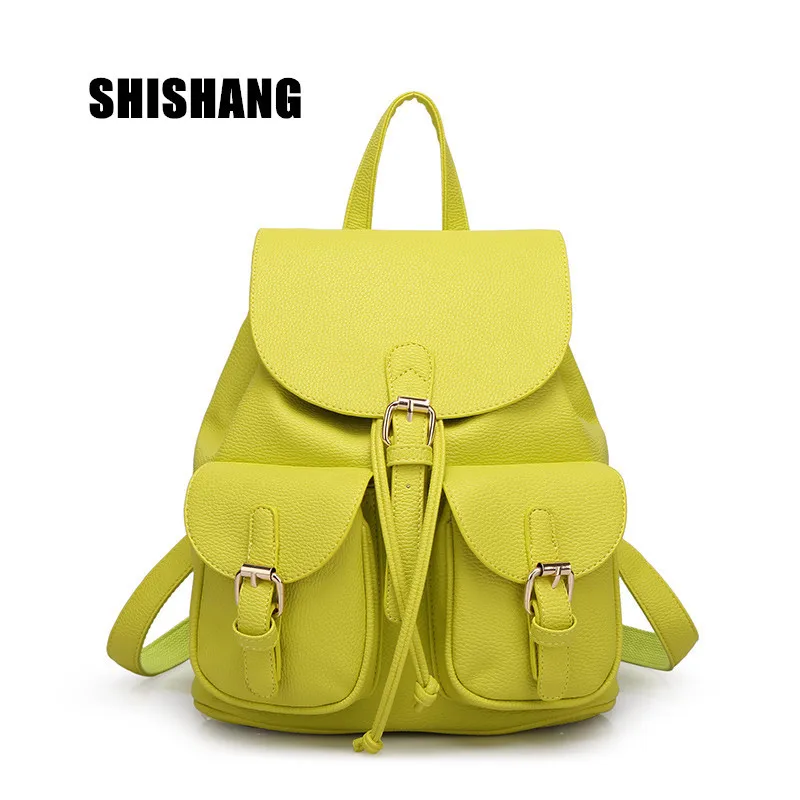 SHISHANG women backpack Senior PU Korean fashion solid color soft surface schoolbag shoulder bag mochila 5 colors | Багаж и сумки