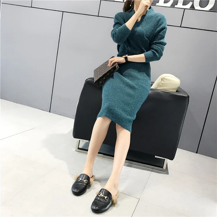Осенне зимнее женское платье свитер 2020 Новое повседневное однотонное
