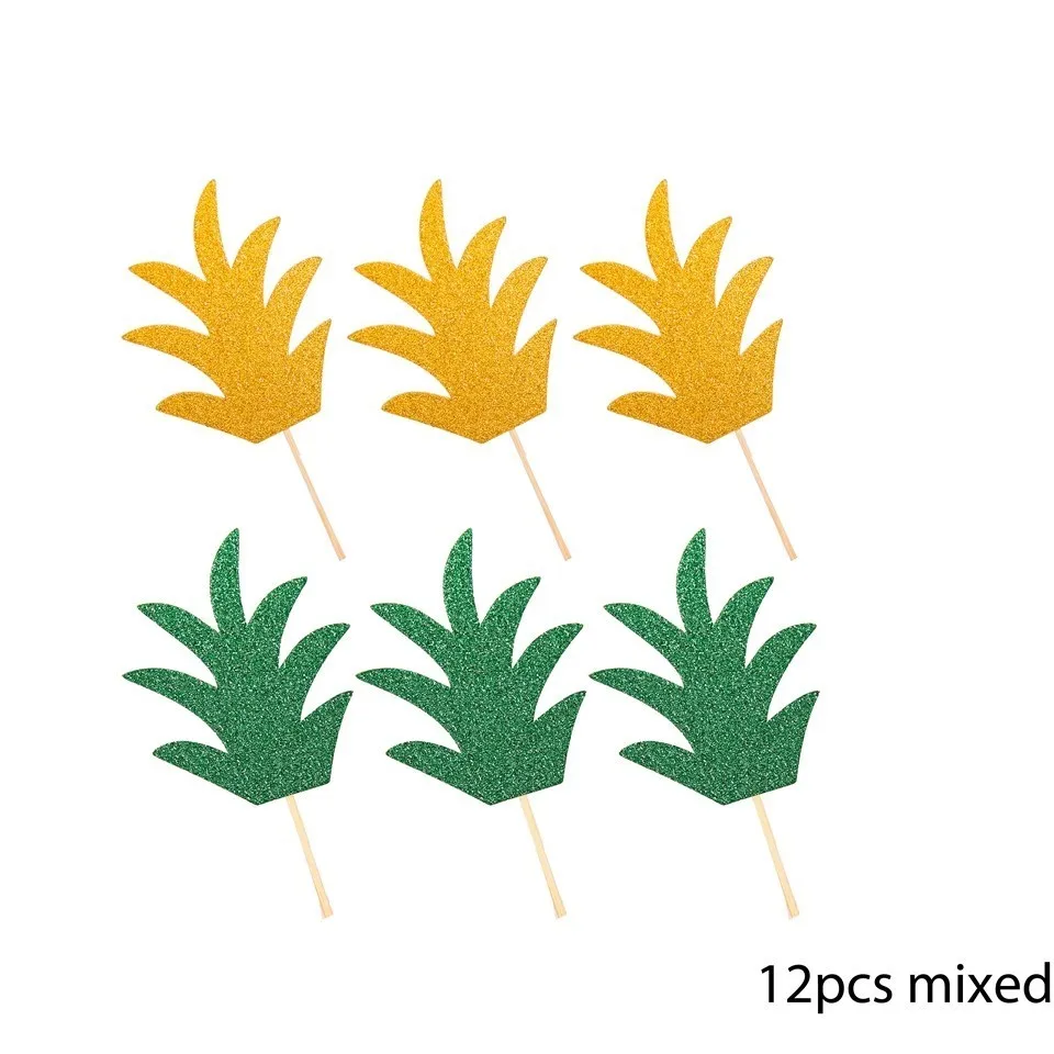 12pcs Mix grass 1 комплект Фламинго кекс топперы ананас пальмы топперы Алоха летние бассейн вечерние Свадебные День рождения детский душ украшения принадлежности - Цвет: 12pcs Mix grass