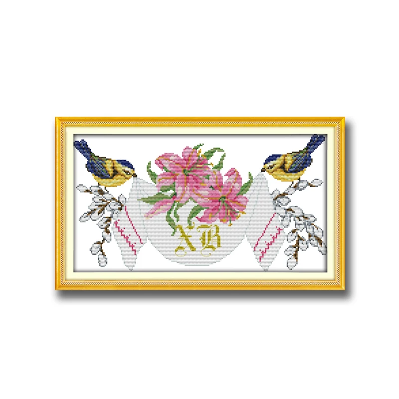 Wedding anniversary bird flowers painting Counted Print on canvas DMC 11CT 14CT cross stitching kits Needlework Sets embroidery | Дом и сад