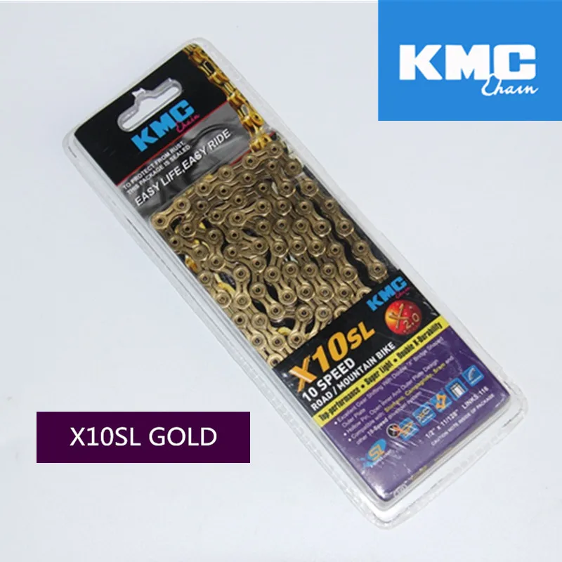 Kmc цепь x8 x9 x10 x10sl x11 x11sl Золотая Серебряная цепь mtb дорожный велосипед для shimano цепь 8 9 10 11 скорость 116л цепь велосипед - Цвет: x10sl gold