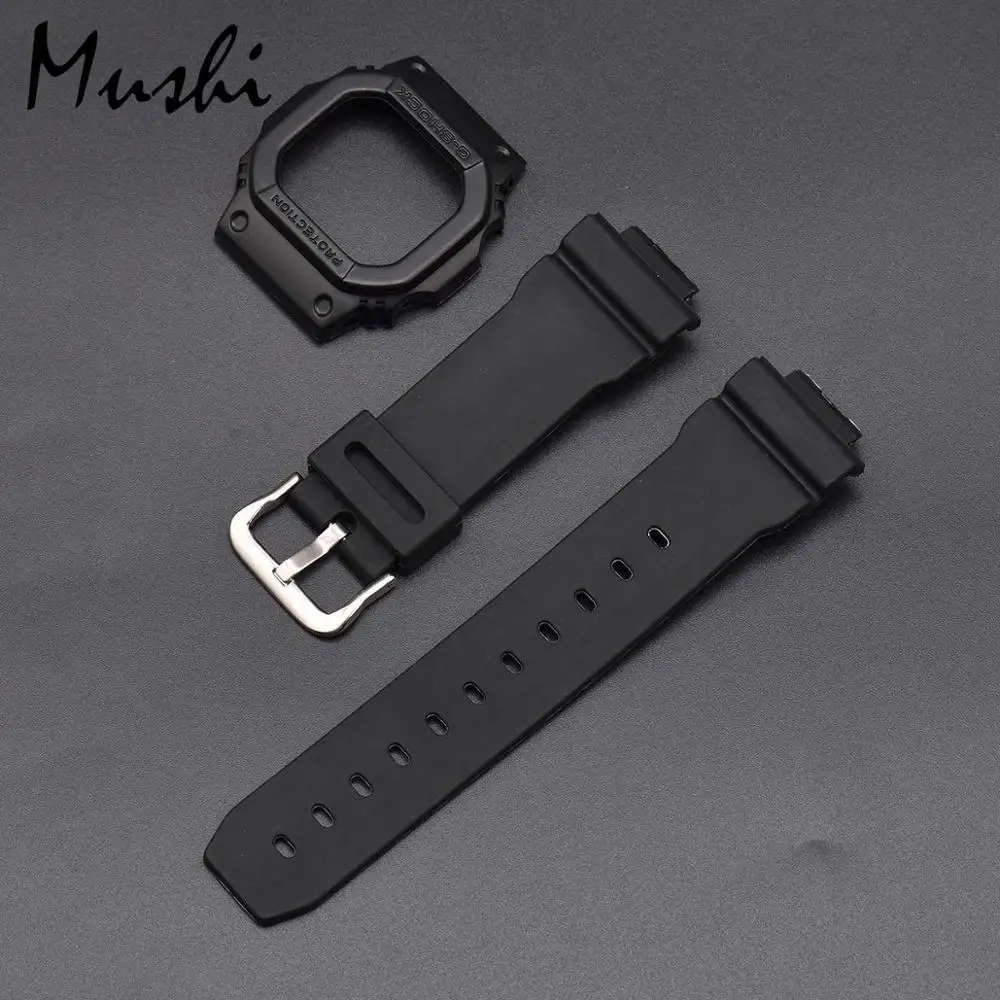 Black Часы Ms ремень для объектива с оптическими зумом Casio DW-5600 GWX-5600 GW-5000 серии черный прозрачный красный зеленый Для Мужчин Смотреть полоса чехол+ инструмент - Цвет ремешка: Black