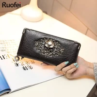 2019 hot fashion metal skull pattern pu leather long wallets women wallets portable casual lady cash purse card holder gift a28