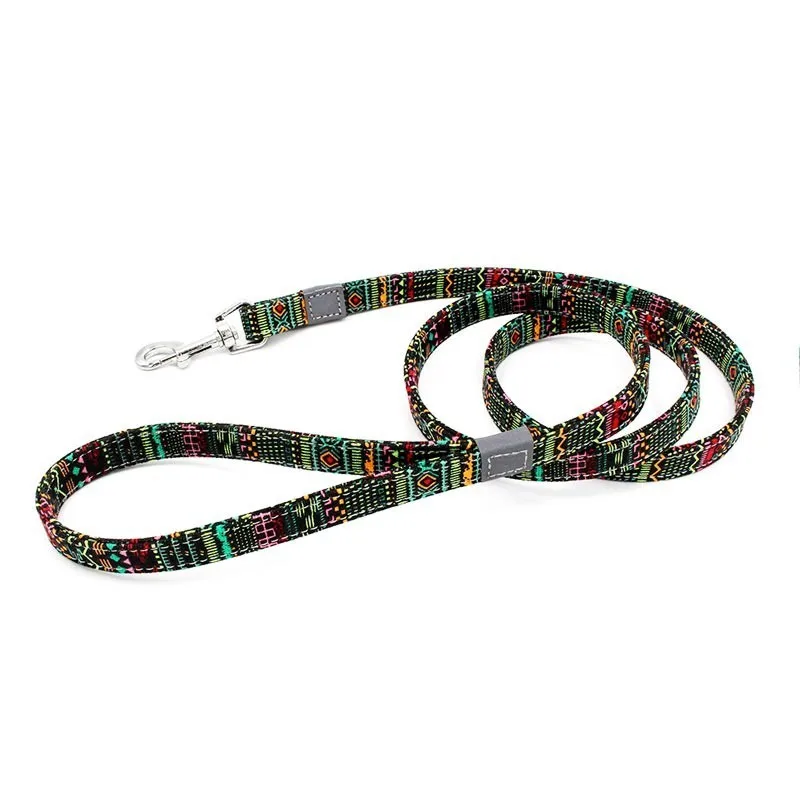 Indian style leash Ошейник для питомцев кошек и собак, нейлоновый ошейник, отражающий поводок, веревка в богемном стиле, ремешок на шею, новинка для мопса, золотистые волосы - Цвет: Indian style leash