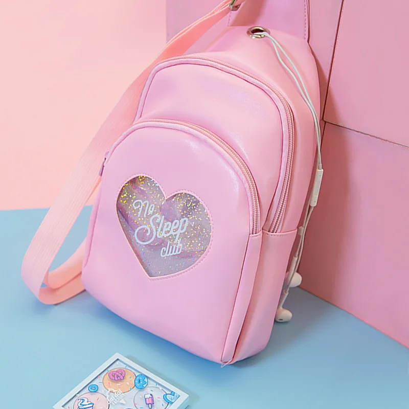 Kawaii поясная сумка для девочек женская наплечная PU Голограмма мини рюкзак