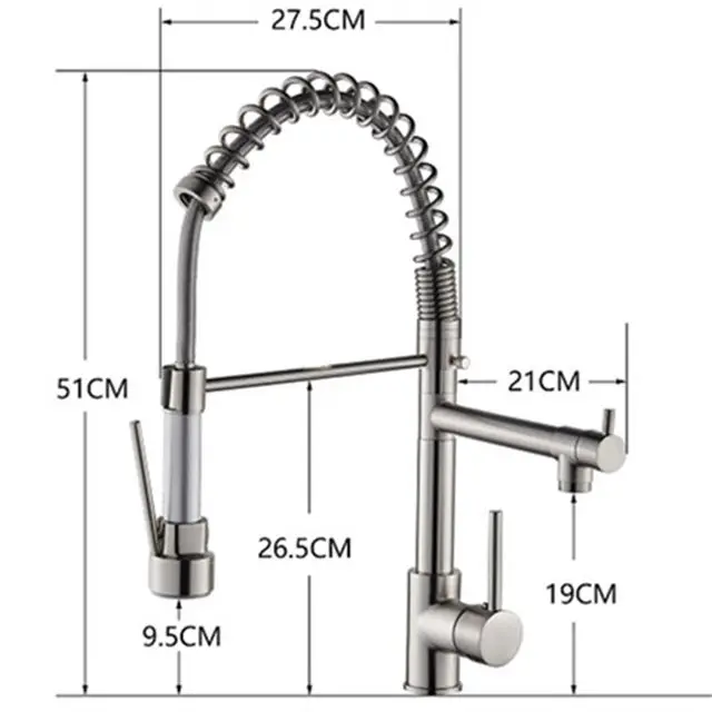 Kitchen Sink Faucets Brass Pull Down Spray Nozzle Mixer Tap Dual Handle Hot and Cold Water Crane Spring Faucet | Обустройство дома