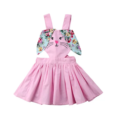 1-6Y Toddler Kids Baby Girls Summer Cute Cotton Bunny Floral Strap Backless Sleeveless Dress Sundress Child Outfits Clothes | Детская