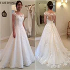 Женское винтажное свадебное платье E JUE SHUNG, белое кружевное платье с аппликацией и рукавами-крылышками, Дешевое платье невесты, 2020