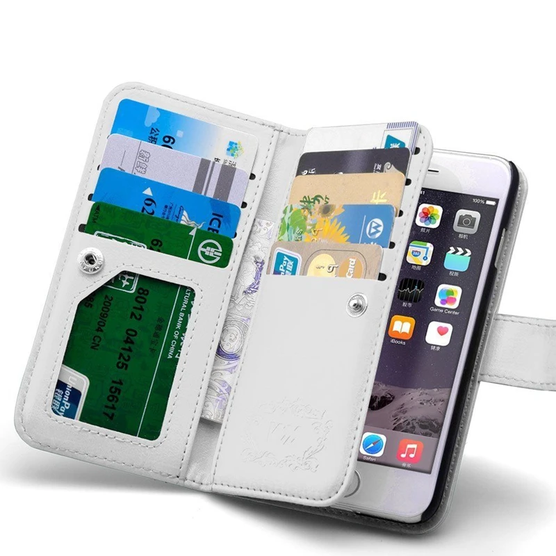 Удобный многофункциональный кошелек чехол для iPhone 6 S Plus кожаный уникальный 9 Слот