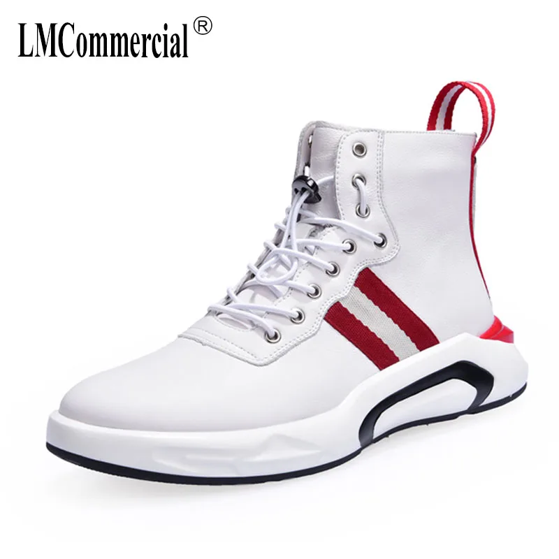 

Chelsea boots men's high top shoes Korean fashion men autumn white Genuine Leather casual lace-up boots Riding boots cowhide