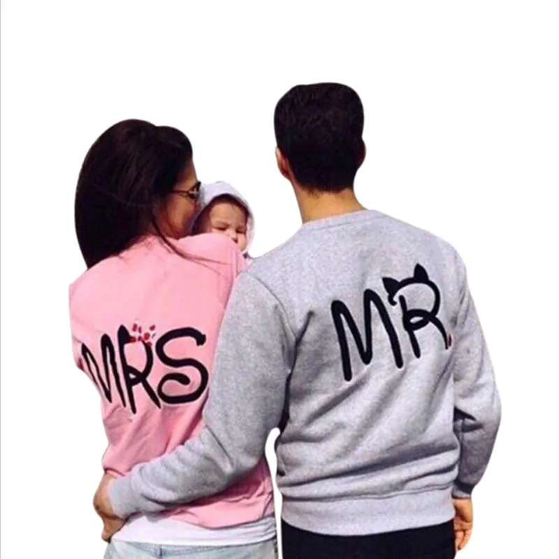 Модный пуловер с буквенным принтом MR & MRS осенняя Повседневная Толстовка круглым