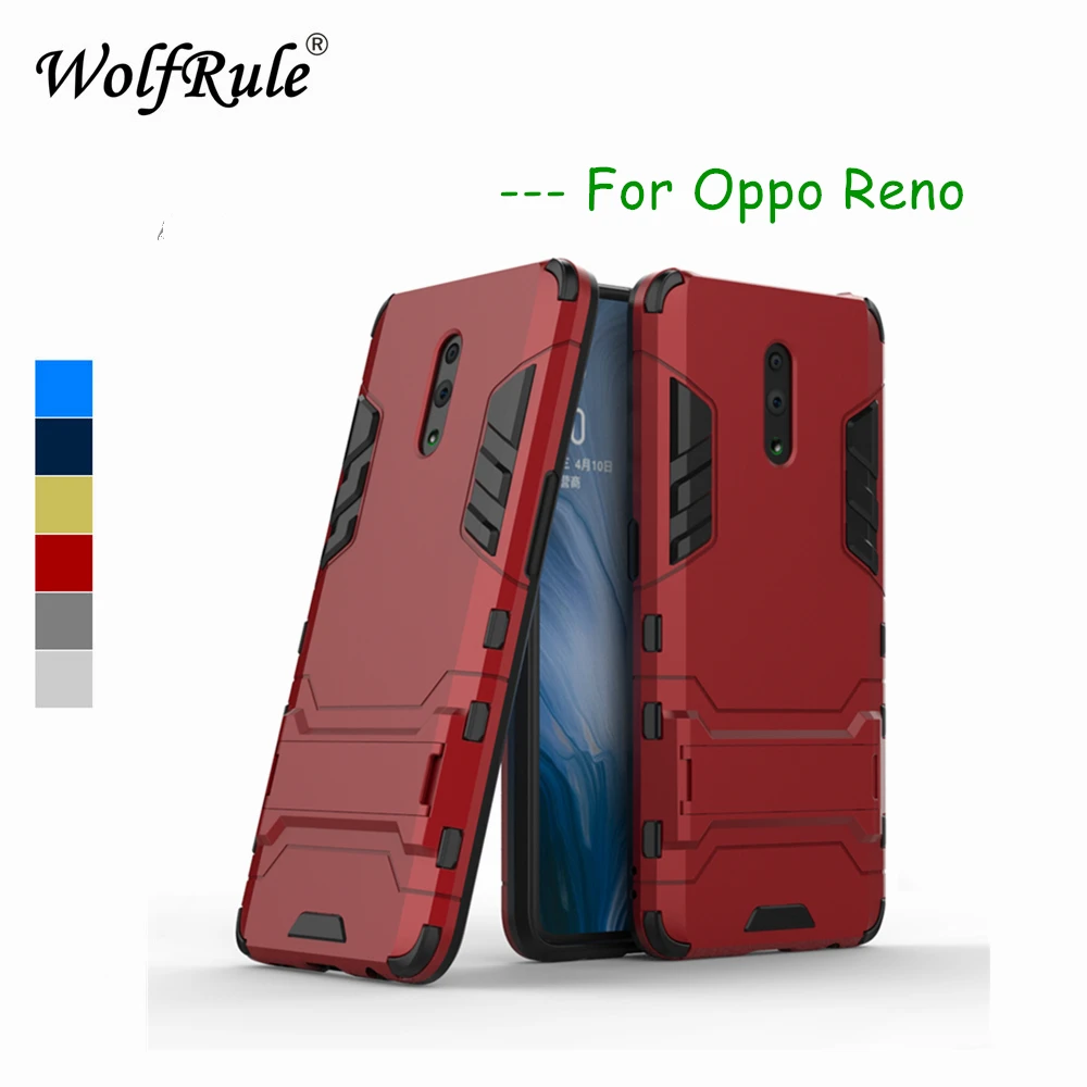 

Anti-knock Case For OPPO Reno Cover Soft Rubber+ Plastic Case For OPPO Reno Phone Case Holder Stand Funda PCAT00 PCAM00 6.4"