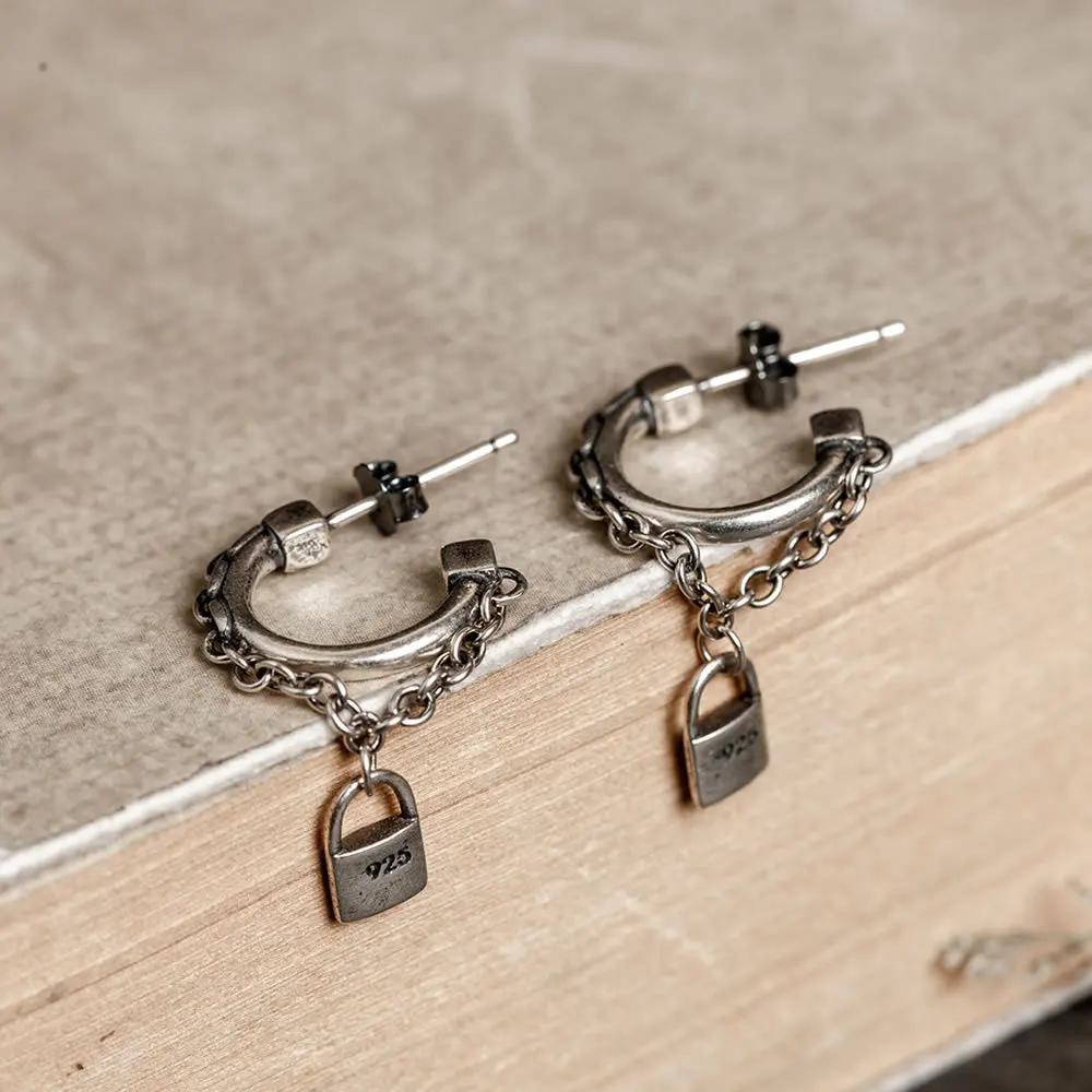 1 Piece Retro 925 silver look pendant chain hoop earrings for woman and man Punk vintage tassel circle earring jewelry | Украшения и