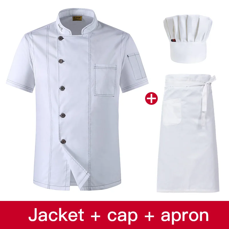 Jacket apron hat Куртка шеф-повара гостиницы, ресторана шеф-повара форма короткий рукав с дышащей сеткой спецодежды Ресторан общественного питания Кухня хлебобулочные изделия шеф-повара - Цвет: Jacket apron hat