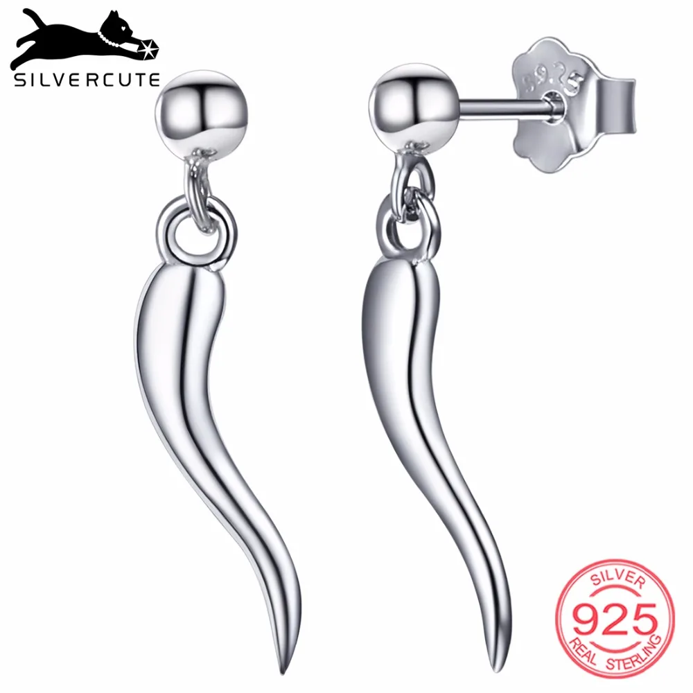 SILVERCUTE итальянский Рог серьги гвоздики для женщин 925 стерлингового серебра