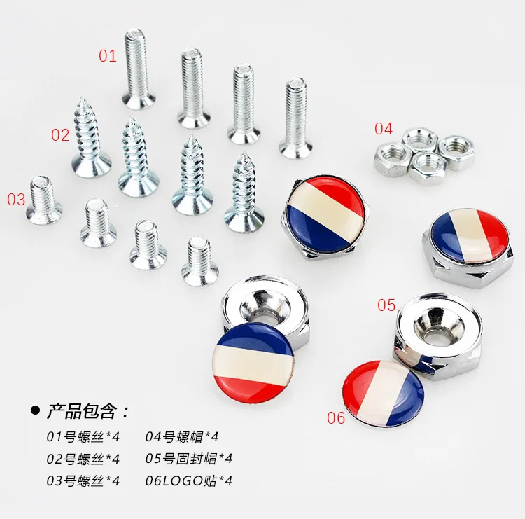 Car Stickers French Flag Metal Alloy License Plate Bolts with Gasket Styling Accessory 4PCS/Set | Автомобили и мотоциклы