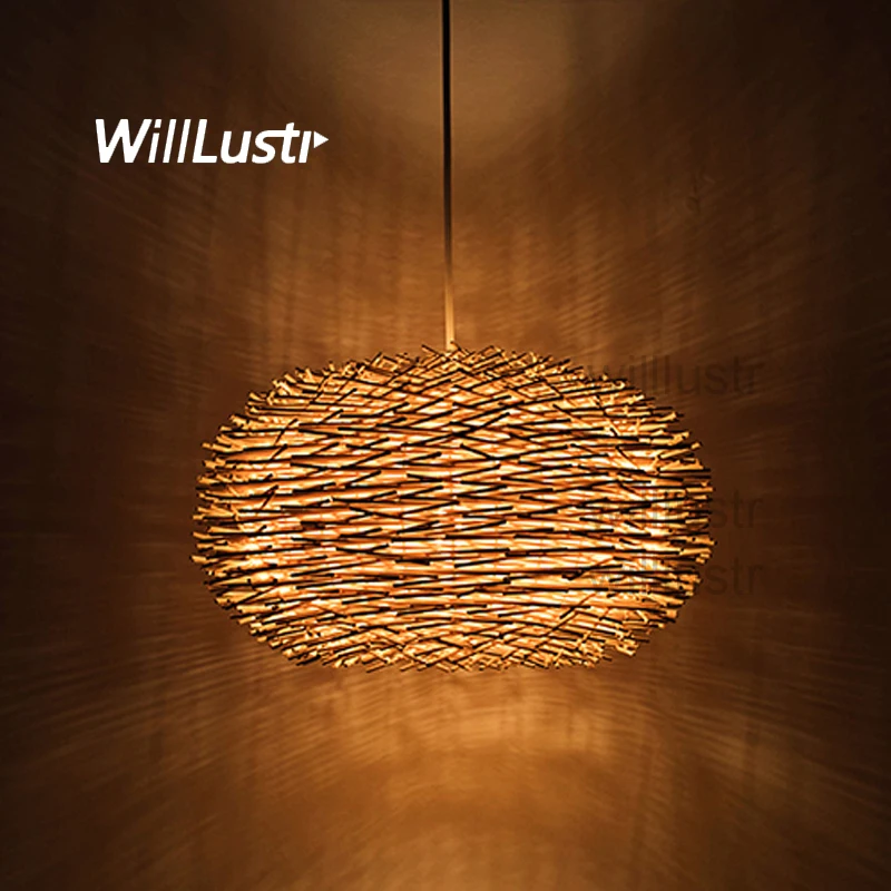 Bird Nest Pendant Lamp Light Nordic Rattan Wicker Wood Handmade Hotel Restaurant Cafe Living Dinning Room Suspension Lighting pastoral pendant light living room dining room pendant lighting study hotel restaurant rattan lamp