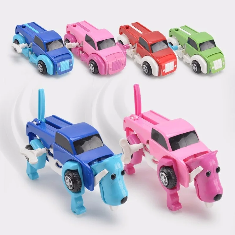 Free shipping 4 colors 14CM cool Automatic transform Dog Car Vehicle Clockwork Wind up toy for all children birthday gift |