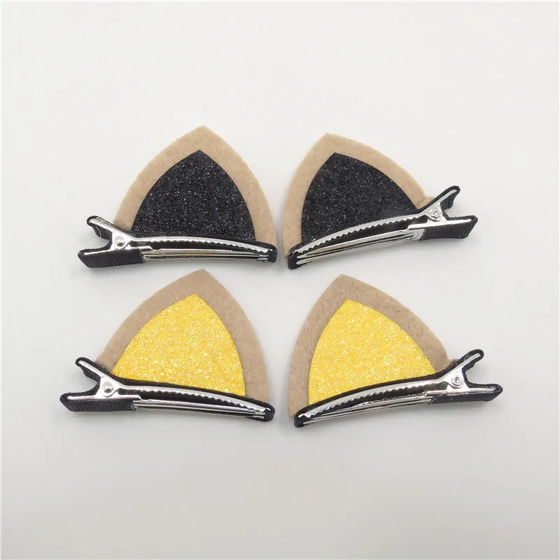 

Custom Wool Felt Cat Ear Hair Clips Girls Fashion Hairpin Grey and Black Cat Ear Tridimensional Cute and Sweet Alligator Clip