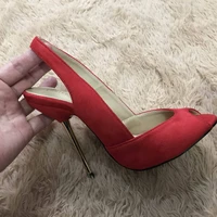 women stiletto thin iron high heel sandals sexy sling back peep toe red suede party bridal ball lady shoe 3845 g7