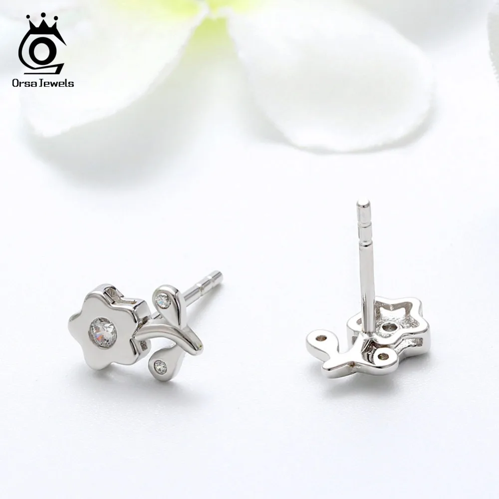 ORSA JEWELS женские серьги в форме цветка 925 пробы серебро AAA CZ романтические серьги для девушек женские вечерние ювелирные изделия подарок SE110
