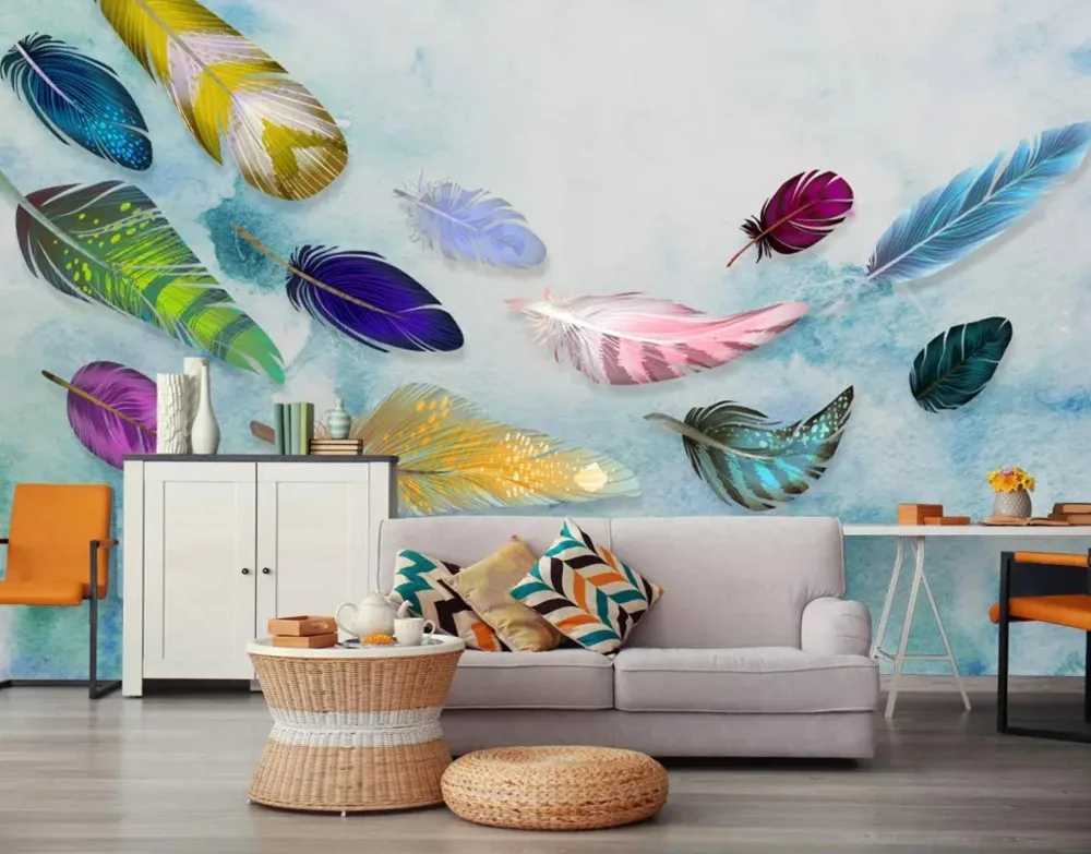 

[Self-Adhesive] 3D Beautiful Color Feather 44 Wall Paper mural Wall Print Decal Wall Murals