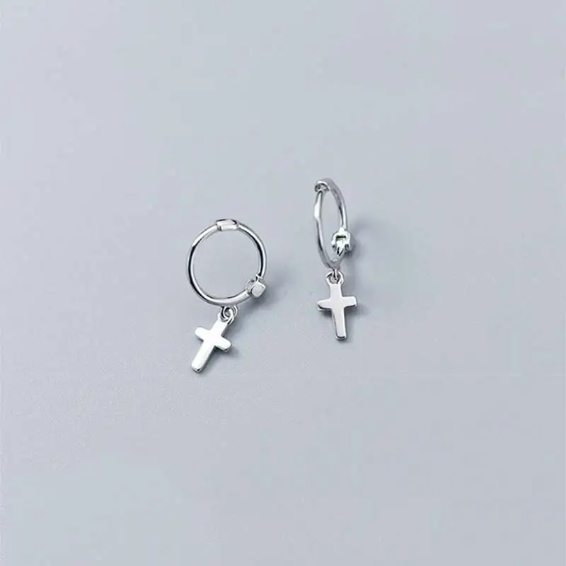 Sliver Cross Peri'sbox 925 пробы серебра с изображением крестообразной звезды женские серьги-кольца с Для женщин спираль прокалывания ушей из нержавеющей стали, серьги в стиле «бохо серьги-обручи - Окраска металла: Sliver Cross