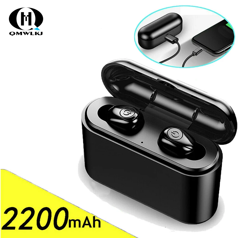 TWS 5D стерео Bluetooth гарнитура 5 0 Mini Twins наушники Беспроводная зарядка коробка 2200mAh