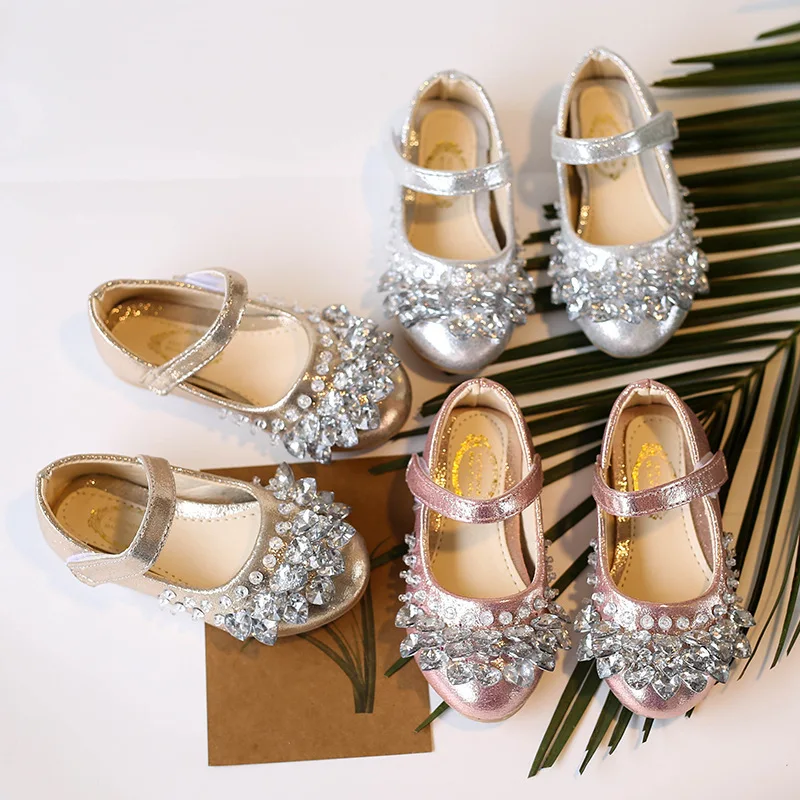 Модная блестящая детская обувь со стразами для девочек весна 2018 маленьких