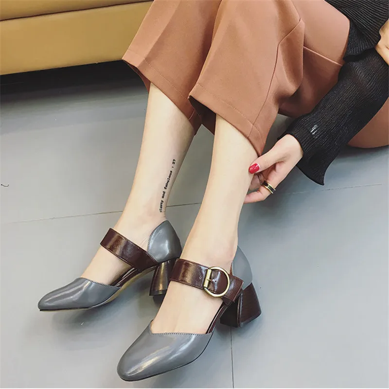 

2019 Spring New Women Pointed heel Sandals Shoes Woman Fashion Party Dress Buckle Strap Female Thick heel Sexy Shoes