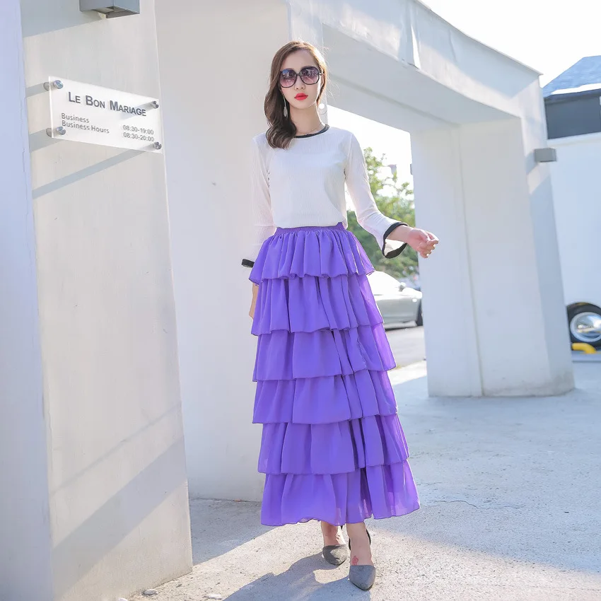 2017 Лето шесть Пышная многослойная юбка чистый цвет шифон skirt l1288|cake skirt|skirt chiffonskirt |