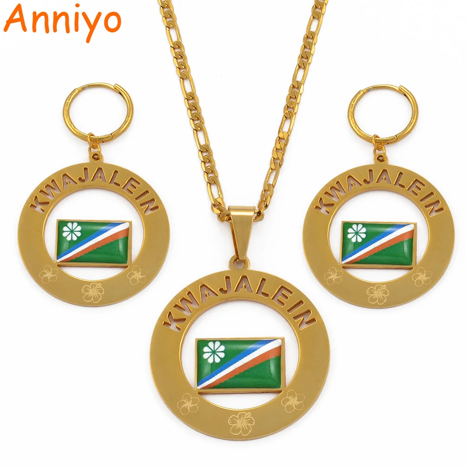 Anniyo KWAJALEIN кулон в форме флага ожерелья и большое весеннее кольцо серьги набор Маршалловы Острова ювелирные изделия мама/жена/дочь подарки#097221P