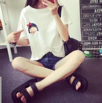 2019 Женская летняя футболка одежда рубашка с круглым вырезом Chibi Maruko Chan печатных