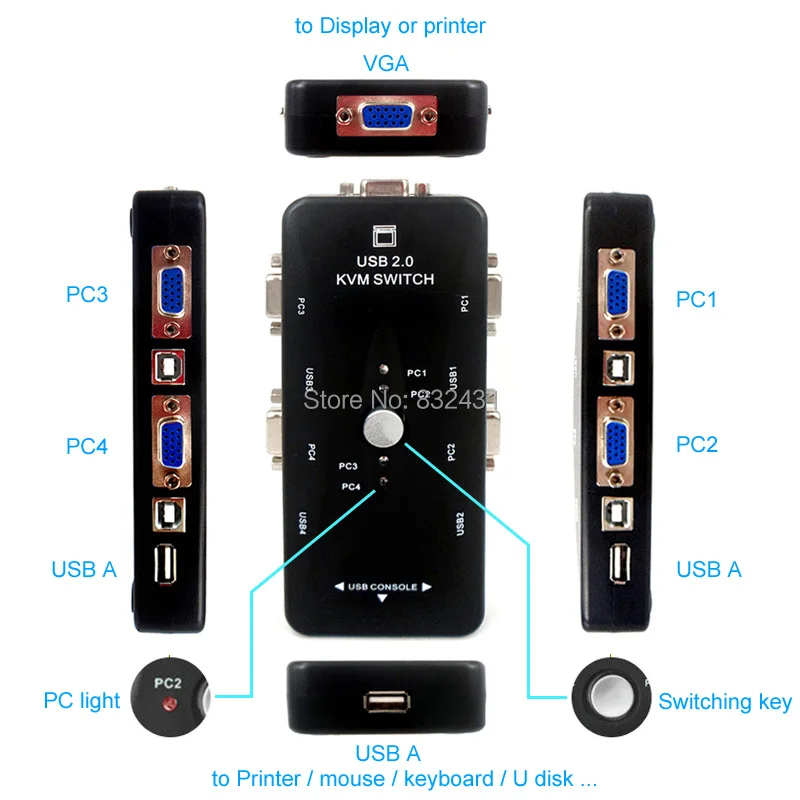 Новый черный 4 портовый адаптер USB 2 0 KVM Switch Box для подключения монитора принтера