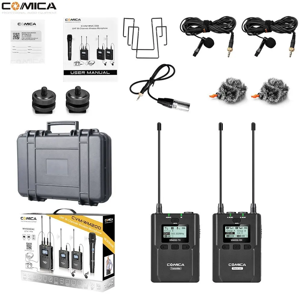 

Comica CVM-WM200(C) Wireless Microphone 96-Channel Dual Lavalier Microphone for Camera Recording Studio Camcorder Wireless MIC