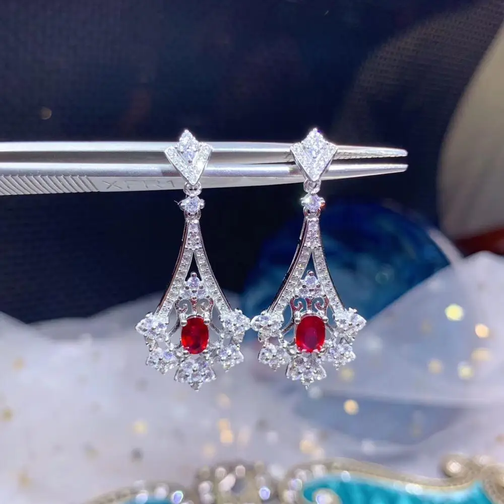 Серьги гвоздики женские из серебра с натуральным Рубином|Серьги-гвоздики| |