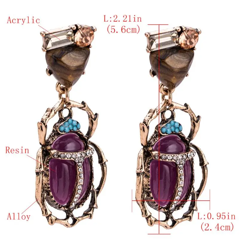 

Cool Vintage Exaggerated Insect Earrings for Women Fashion Crystal Charms Beetle Statement Dangle Earrings Beads Earring Jewelry