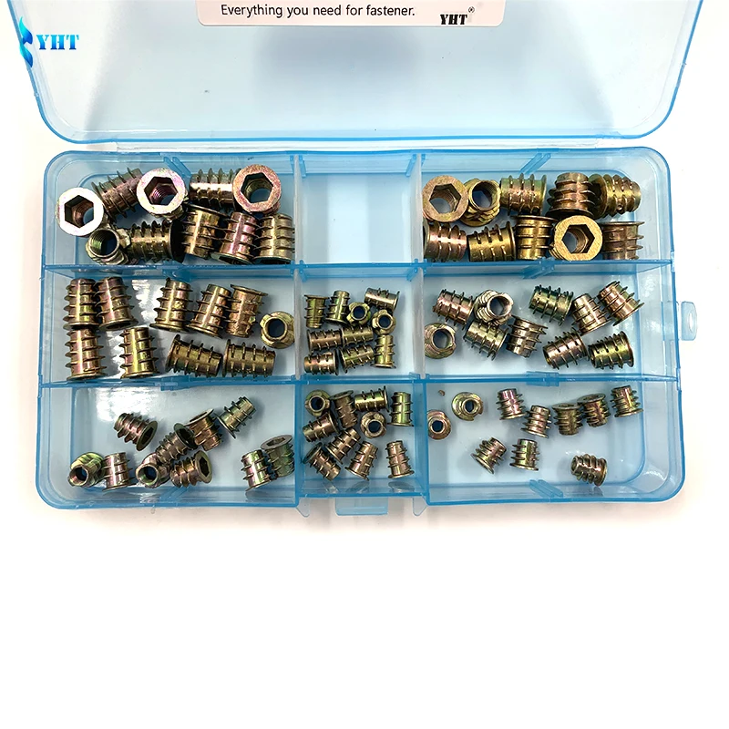 80 шт./компл. M4/M5/M6/M8* 8/10/13 резьба из цинкового сплава для деревянная вставка гайки с фланцем Шестигранная головка диска мебельных шурупов Ассортимент Комплект