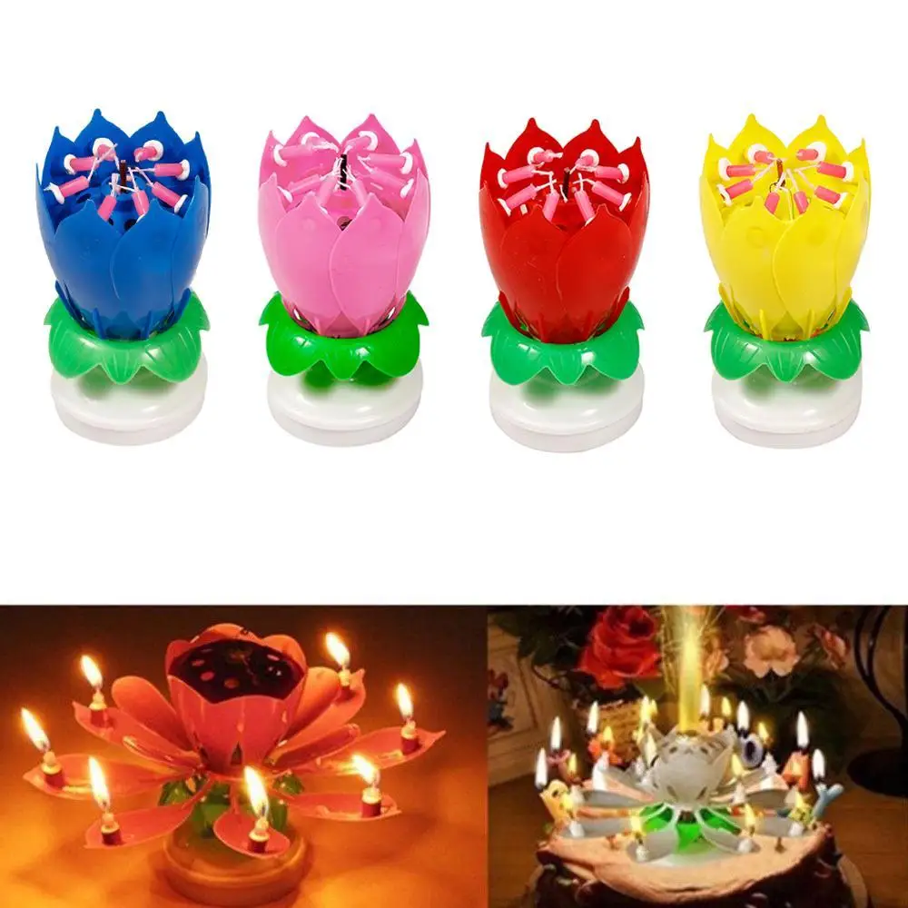 Инновационные вечерние Топпер для торта музыкальный цветок лотоса вращающийся с