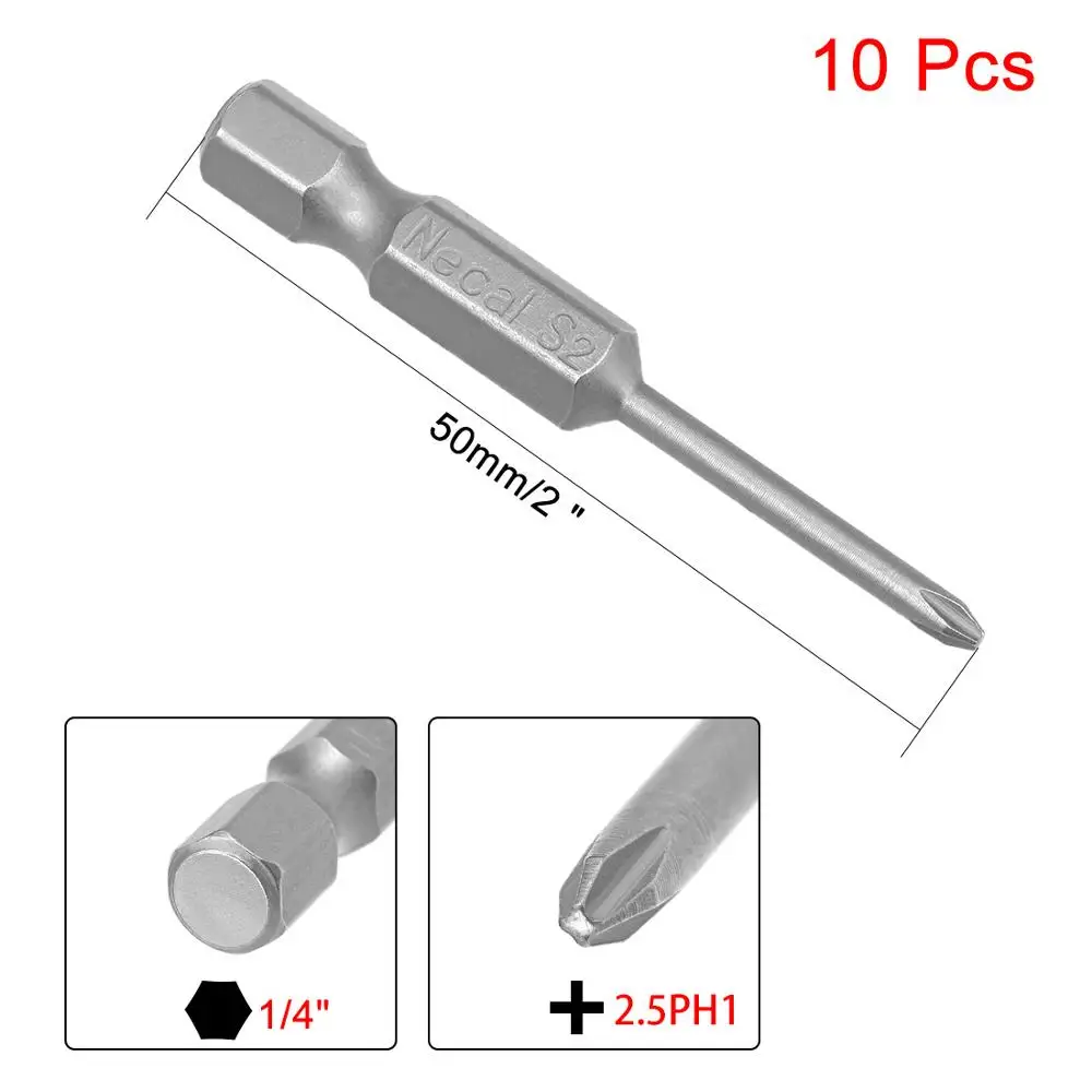 Магнитная отвертка uxcell 10 шт. 1/4 дюйма с шестигранным хвостовиком Phillips 1 6/2 5/2/3/3 мм