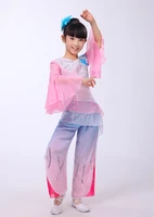 0174 chinese folk dance children pinl costumes girls embroidery hanbok fan yangko classical dancing stage performance clothes