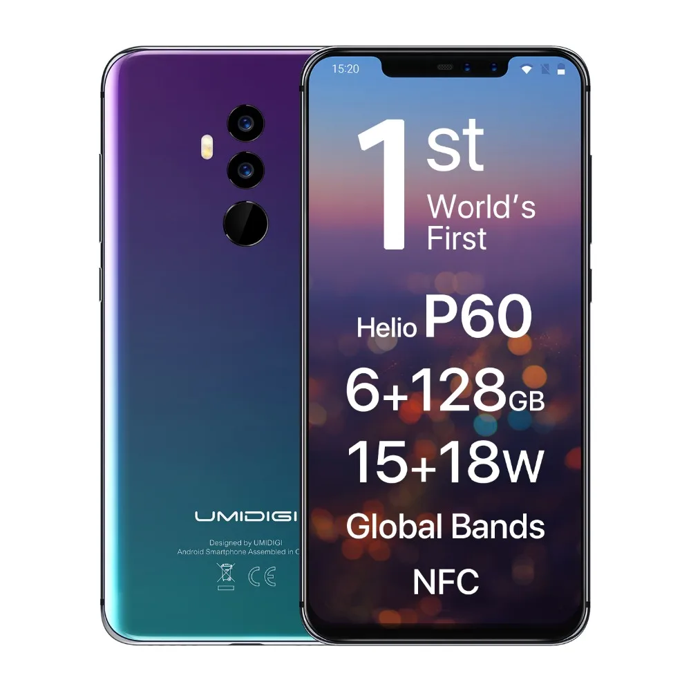 Umidigi Z2 Pro 6 2 "полный экран смартфон Android 8 1 ГБ + 128 Helio P60 16MP Quad линзы 4G NFC LTE