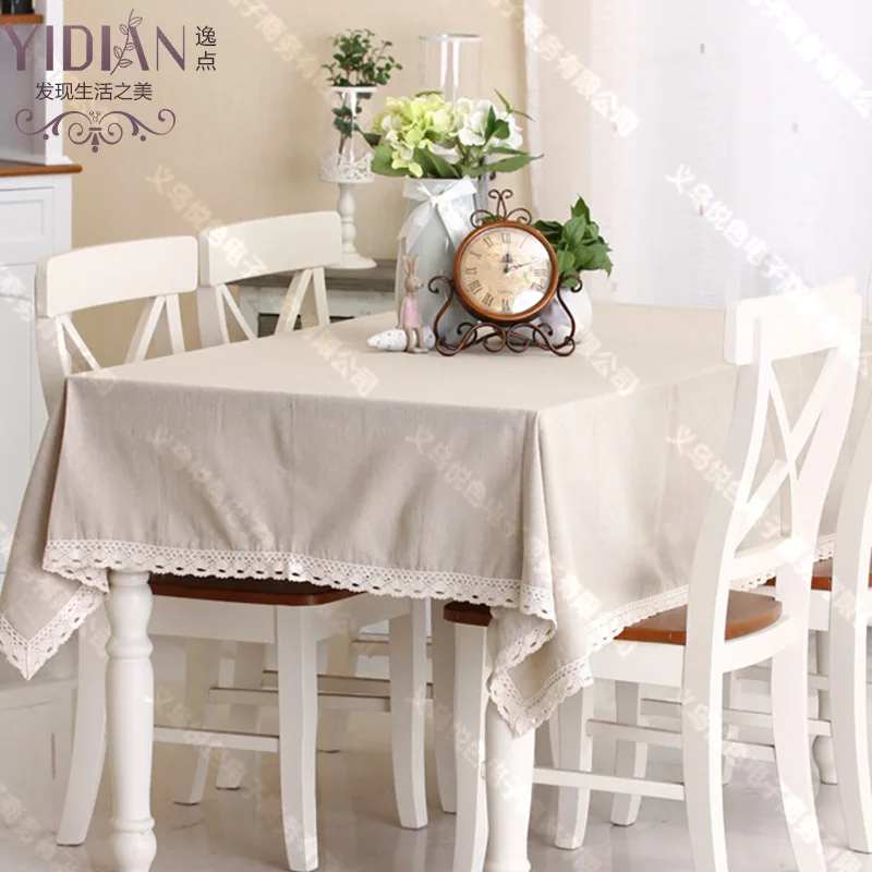 

Linen Cotton Table Cloth Rectangular Lace Edge Toalha De Mesa Dustproof Tablecloth Home Wedding Party Table Covers