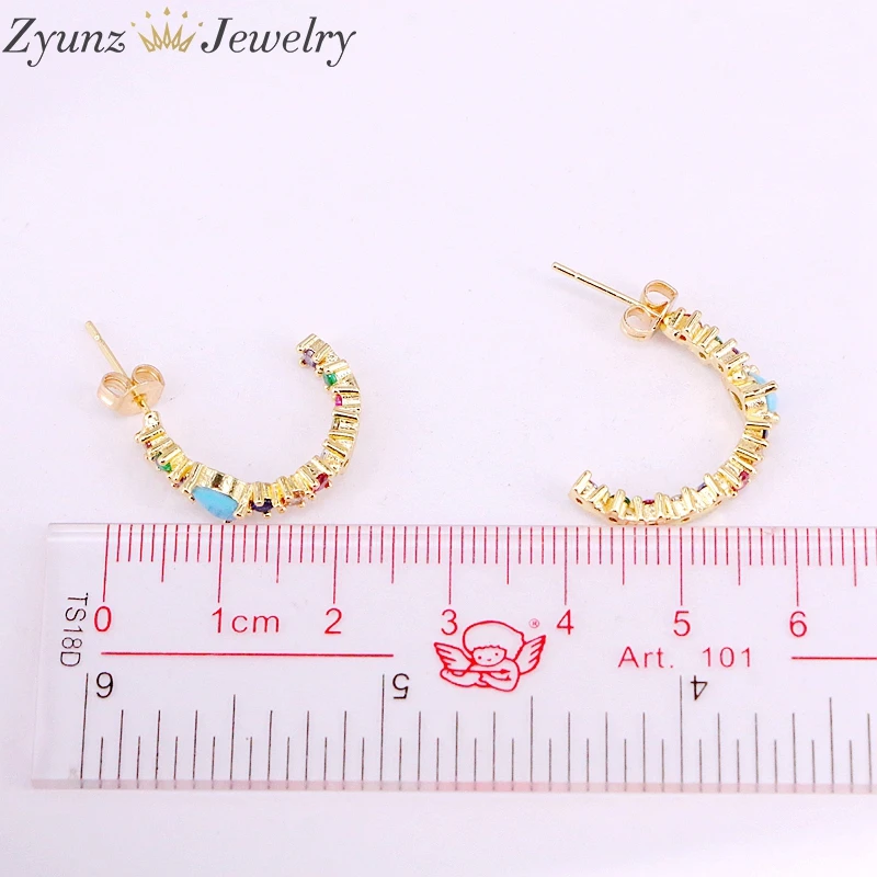 

5Pairs, 20mm, New Stud micro pave cz stone circle Earrings With Rainbow CZ silver color/gold Stud Earring